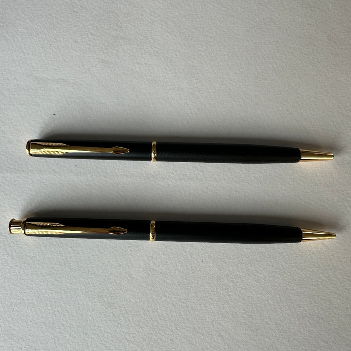 Parker Insignia Matte Black Gold Trim Ballpoint Pen & Pencil Set - New Old Stock