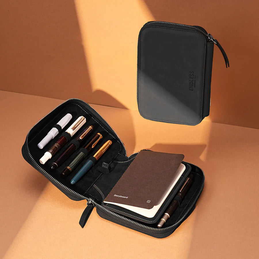 Endless Companion Leather 10 Pen Adjustable Pouch- Black
