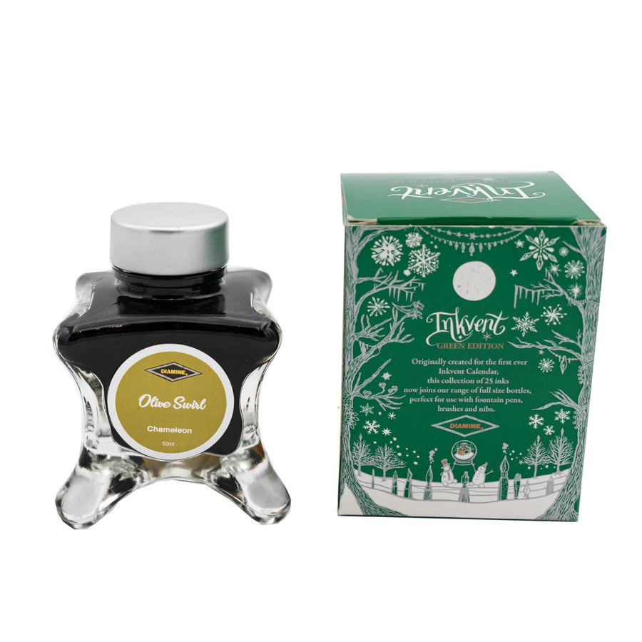 Diamine Inkvent Fountain Pen Ink – Green Edition – Olive Swirl (Chameleon)