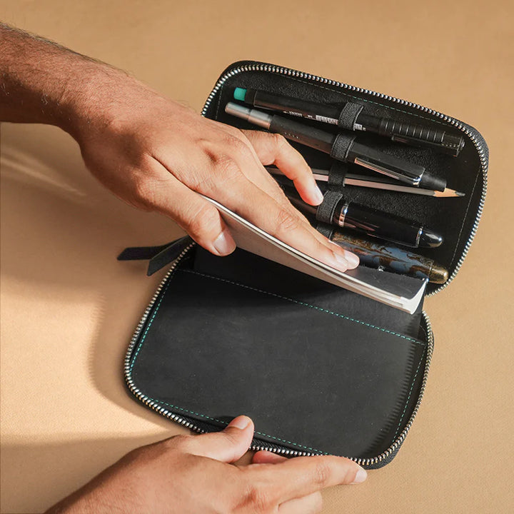 Endless Companion Leather 10 Pen Adjustable Pouch- Black
