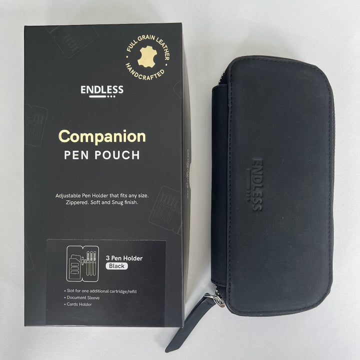 Endless Companion Leather 3 Pen Adjustable Pouch- Black