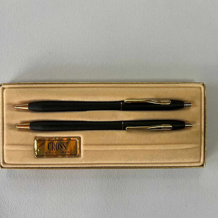 Cross Classic Black Pen and Pencil Set with 23K Gold Trim - New Old Stock