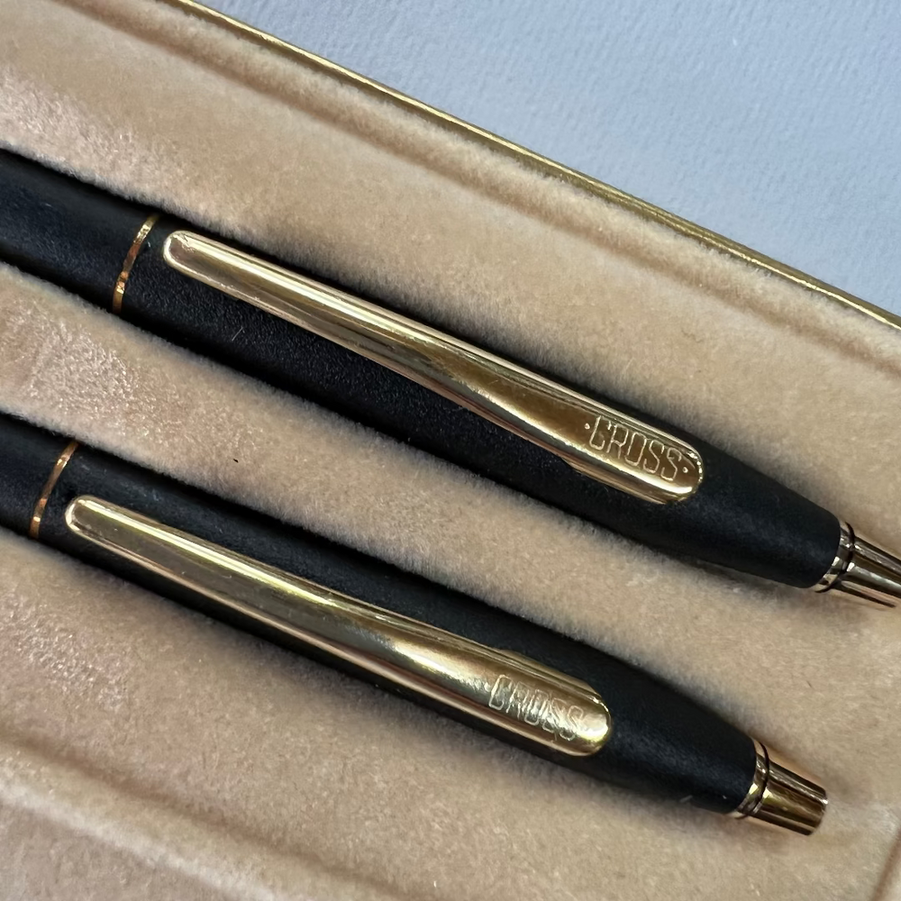 Cross Classic Black Pen and Pencil Set with 23K Gold Trim - New Old Stock