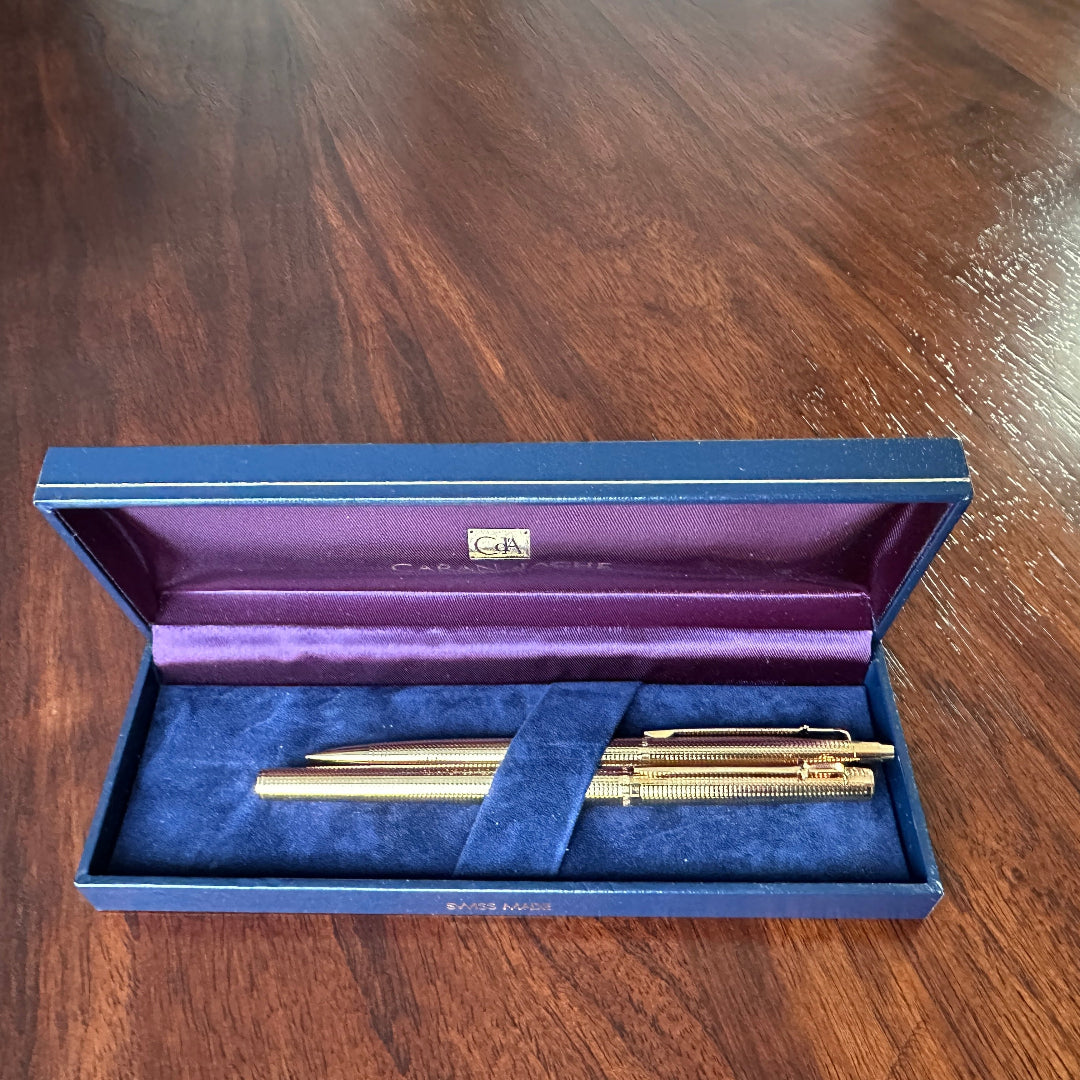 Caran d'Ache Madison Cisele Gold-Plated SET Rollerball and Pencil Set
