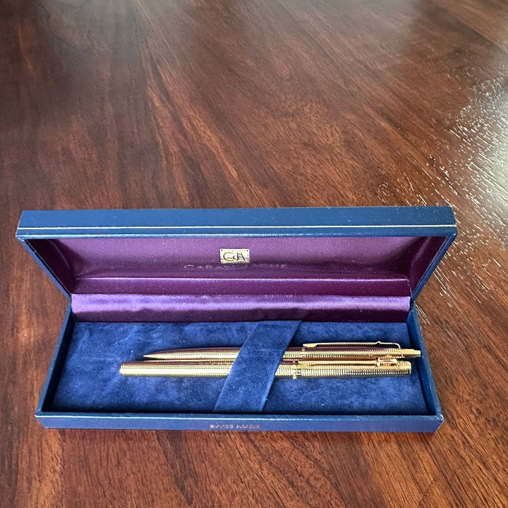 Caran d'Ache Madison Cisele Gold-Plated SET Rollerball and Pencil Set