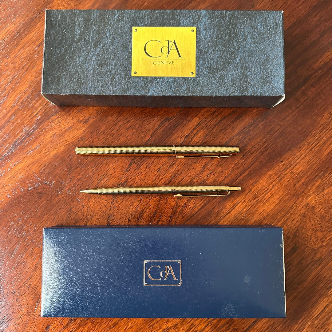 Caran d'Ache Madison Cisele Gold-Plated SET Rollerball and Pencil Set
