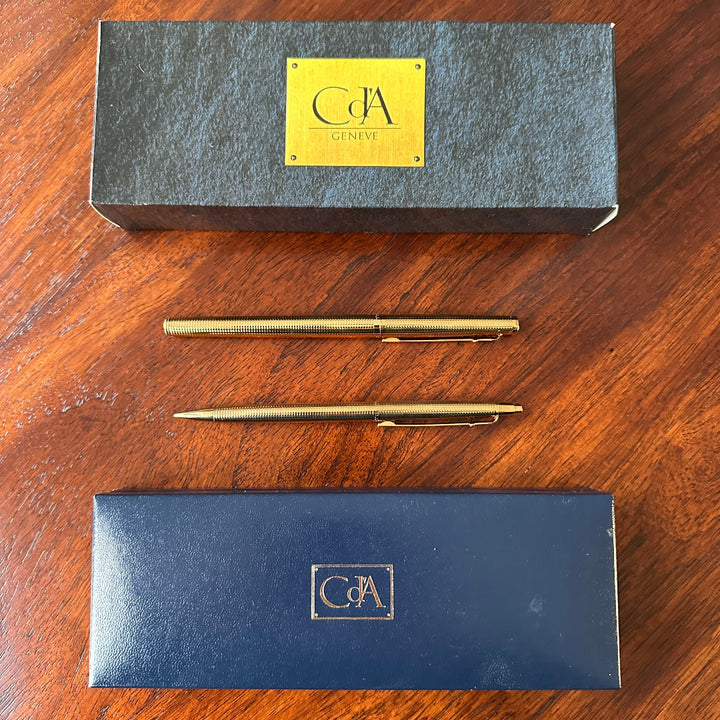 Caran d'Ache Madison Cisele Gold-Plated SET Rollerball and Pencil Set