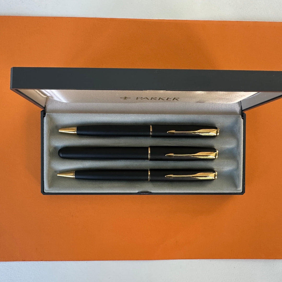 Parker Sonnet Matte Black Gold Trim Pen Set - New Old Stock