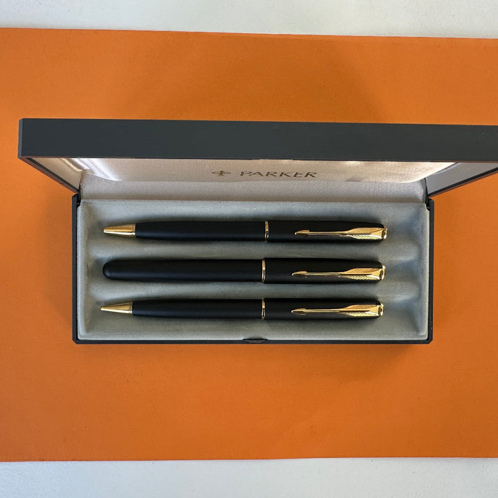 Parker Sonnet Matte Black Gold Trim Pen Set - New Old Stock