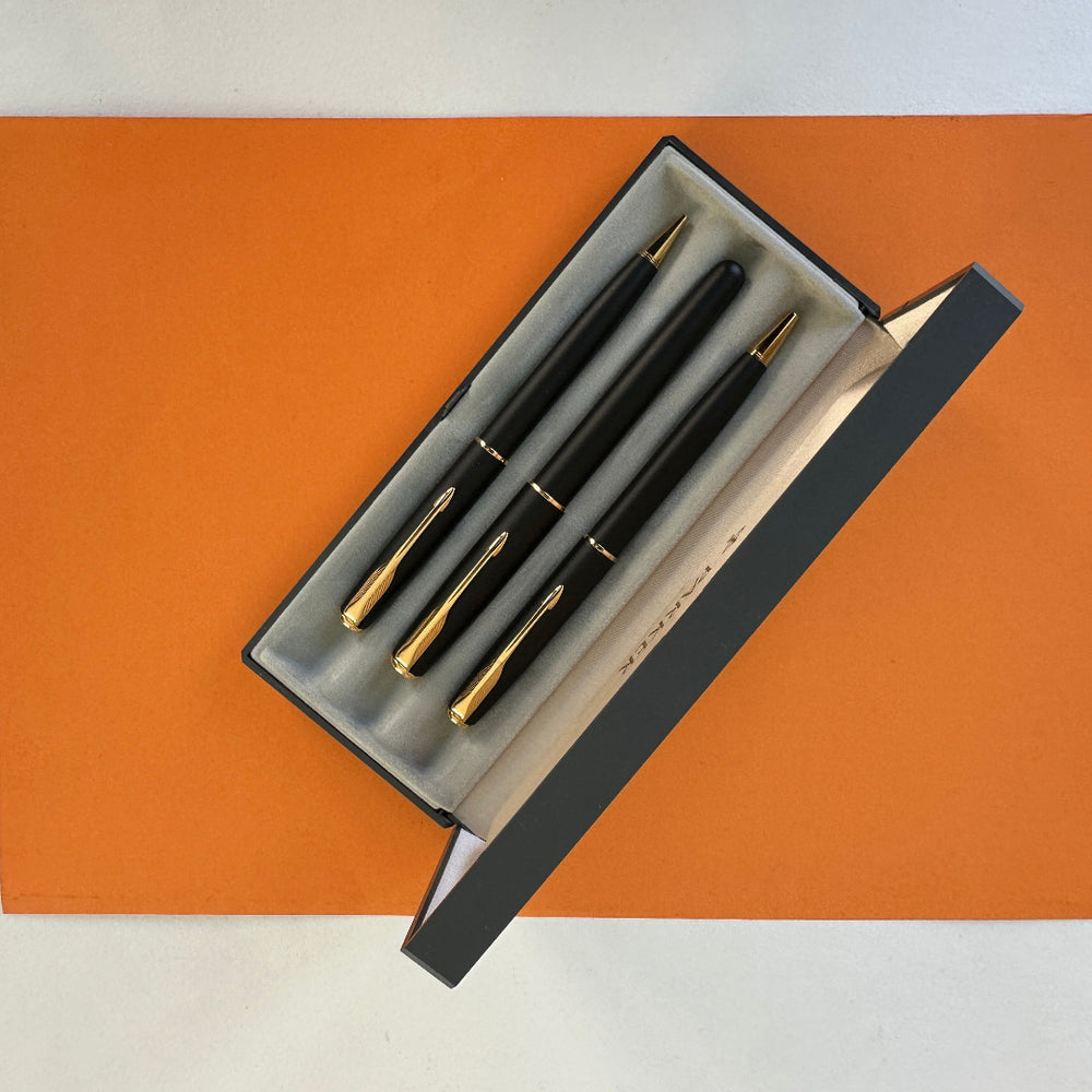 Parker Sonnet Matte Black Gold Trim Pen Set - New Old Stock