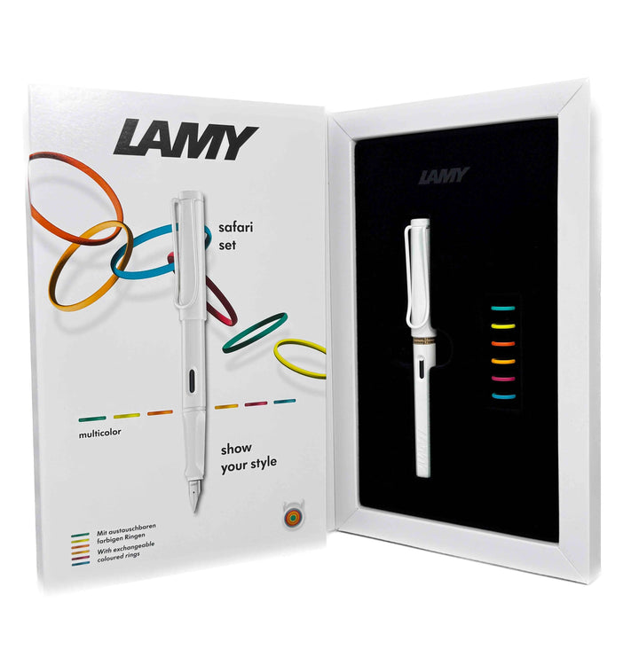 LAMY safari Fountain Pen - all white-multi ring set (Special Edition)