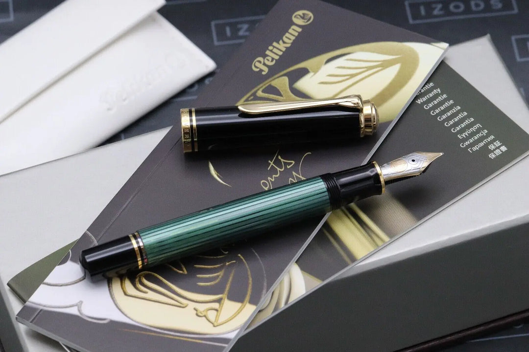 Pelikan M809 Souveran Black Green Fountain Pen with Gold - FINE