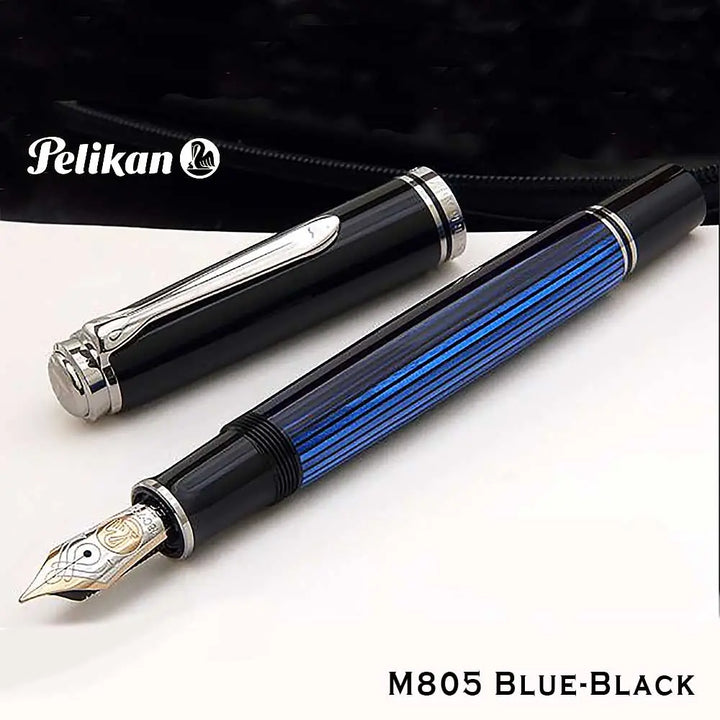 Pelikan M805 Souveran Black Blue Fountain Pen Silver-Plated - MEDIUM