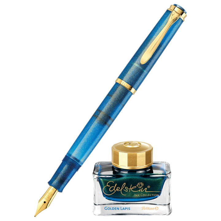 Pelikan M200 Gift Set M200 Golden Lapis Fountain Pen and Ink