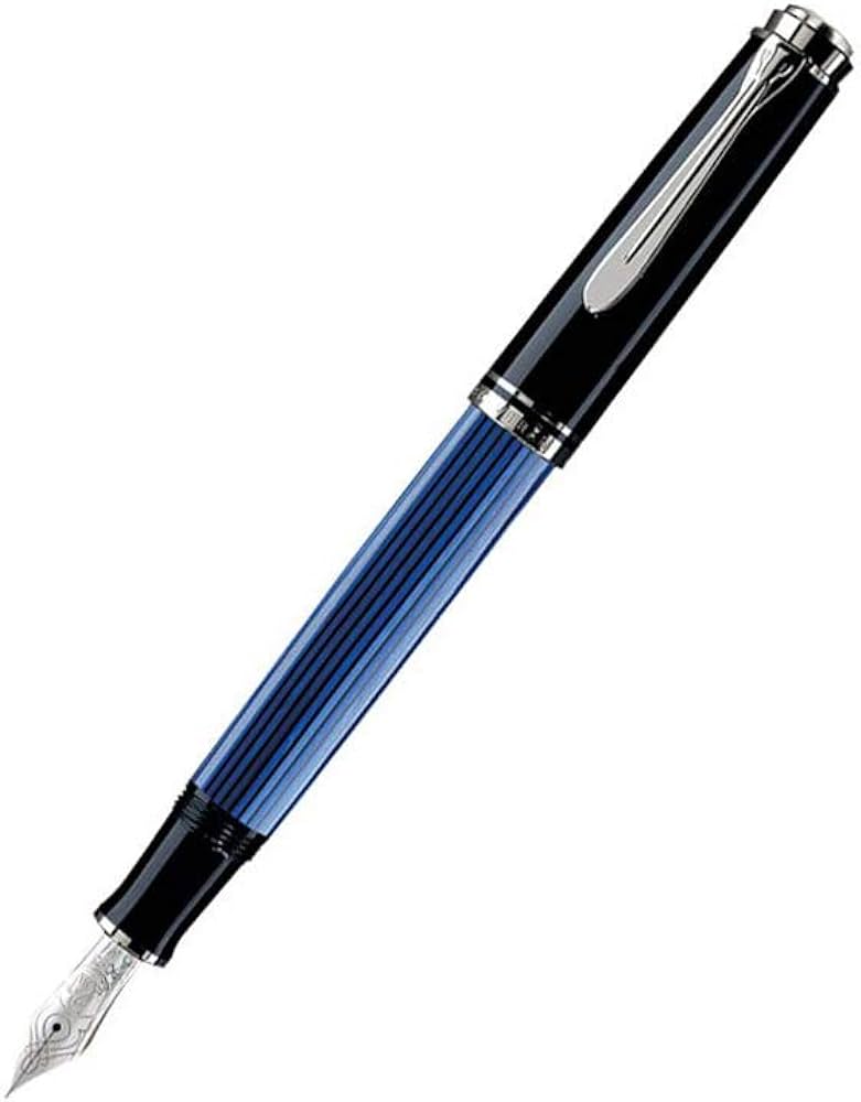 Pelikan M800 Souveran Black Blue Fountain Pen Silver-Plated - MEDIUM