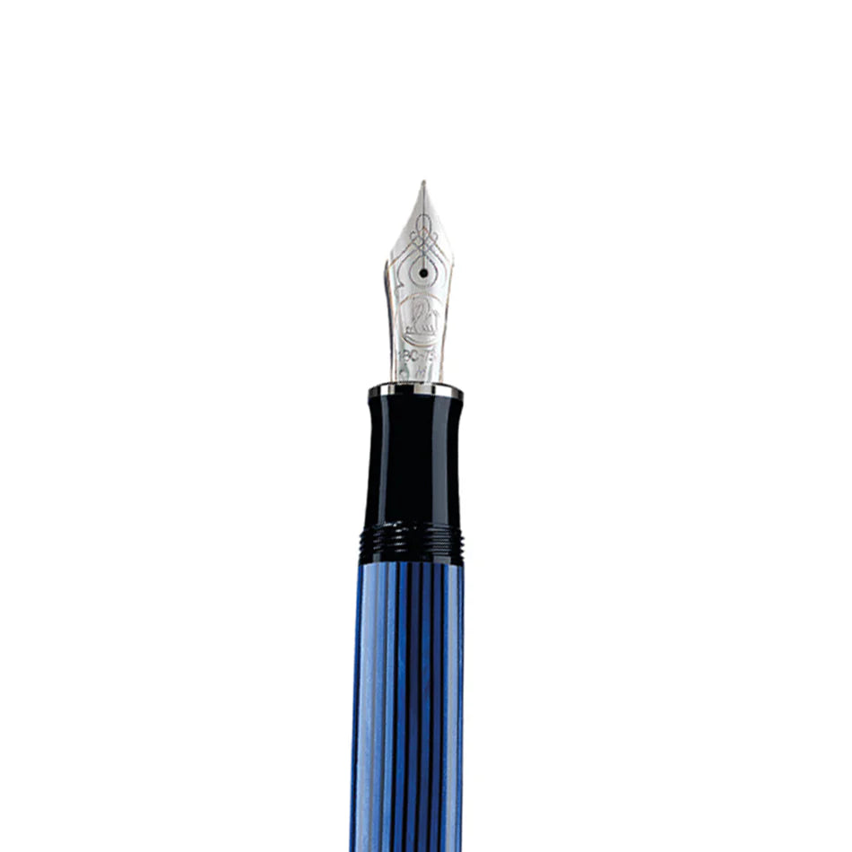 Pelikan M800 Souveran Black Blue Fountain Pen Silver-Plated - MEDIUM