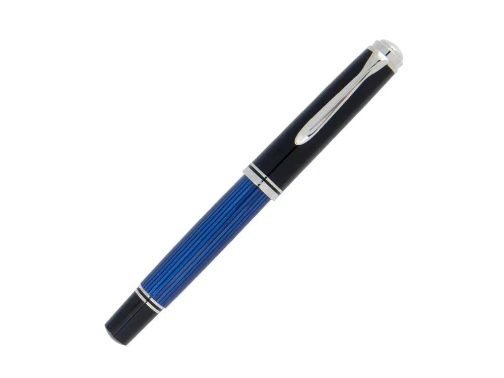 Pelikan M800 Souveran Black Blue Fountain Pen Silver-Plated - MEDIUM