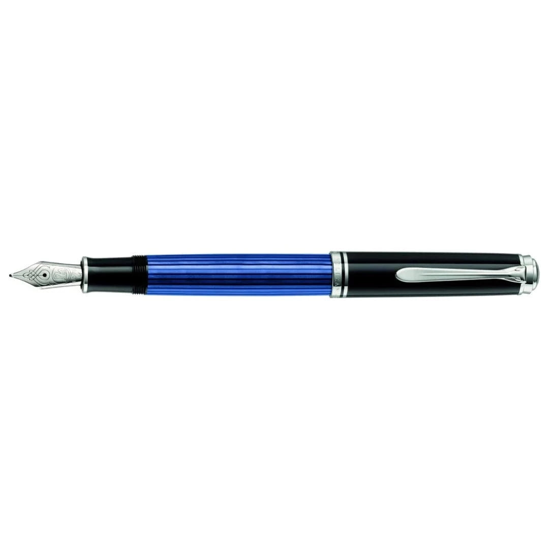 Pelikan M800 Souveran Black Blue Fountain Pen Silver-Plated - MEDIUM