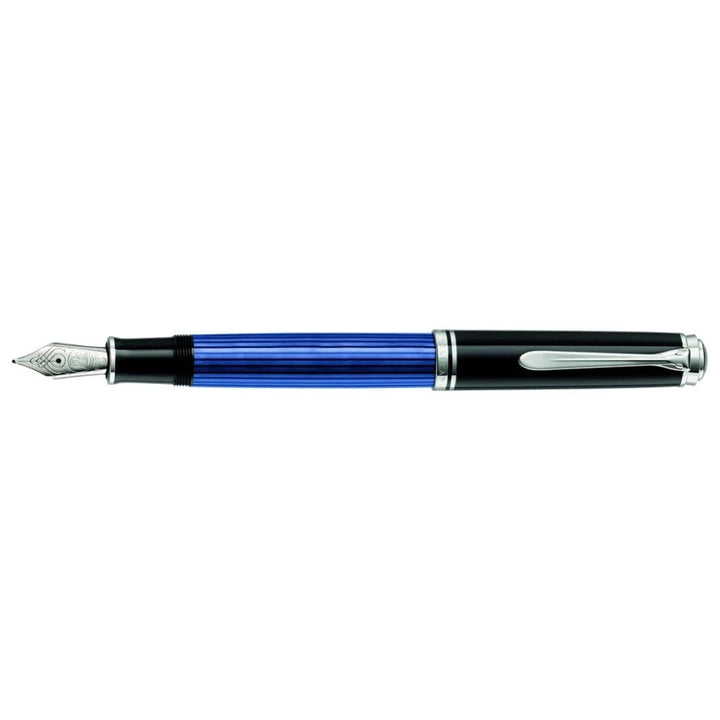 Pelikan M800 Souveran Black Blue Fountain Pen Silver-Plated - MEDIUM