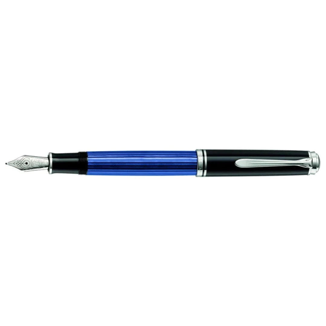 Pelikan M800 Souveran Black Blue Fountain Pen Silver-Plated - MEDIUM